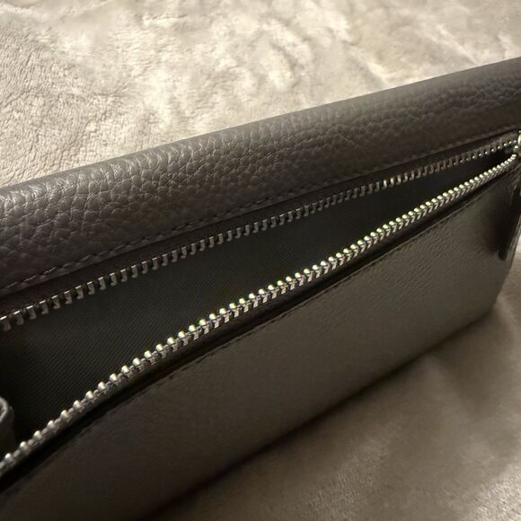 Coach Pebbled Gray Leather Slim Envelope Wallet Clutch snap closure - Picture 12 of 14